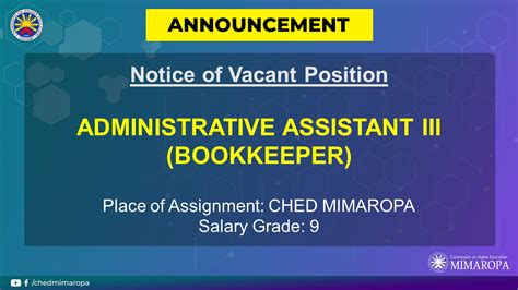 senior administrative assistant iii salary grade|VACANCY ANNOUNCEMENT .